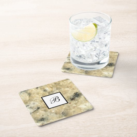 Monogramm Stone Look Drinks Küsten Rechteckiger Pappuntersetzer (Vor Ort)