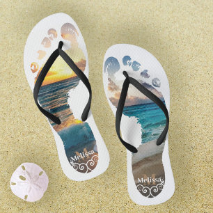 Monogramm Strand Sonnenuntergang  Badesandalen