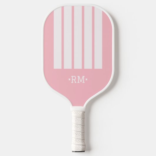 Monogramm-Streifen Bold Moderne Mädchenhaft Rosa Pickleball Schläger (Vorderseite)