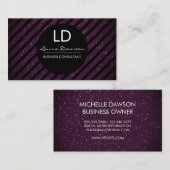 Monogramm-Streifen für den lila Glitzer Visitenkarte (Vorne/Hinten)