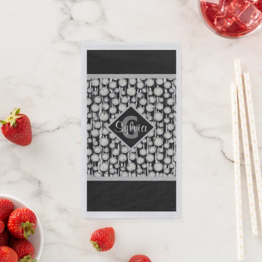 Monogramm-Streifen für schwarze und graue Polka-Do Serviette (Beispiel)