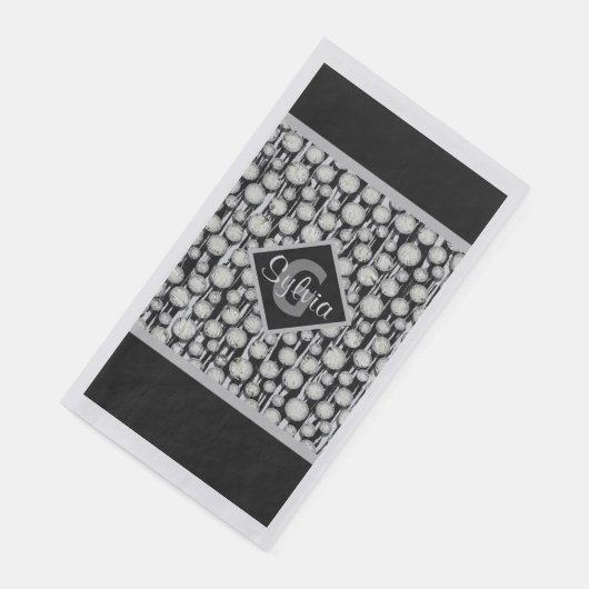 Monogramm-Streifen für schwarze und graue Polka-Do Serviette (Ecke)