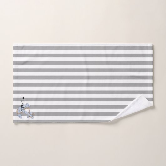Monogramm Streifen mit niedlichem Ankergrau Badhandtuch Set (Handtuch)