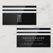 Monogramm | Streifen | Schwarzer Glanz Visitenkarte (Vorne/Hinten)