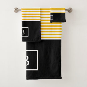 Monogramm-Streifen-Tuch-Set - Senf/Weiß Badhandtuch Set