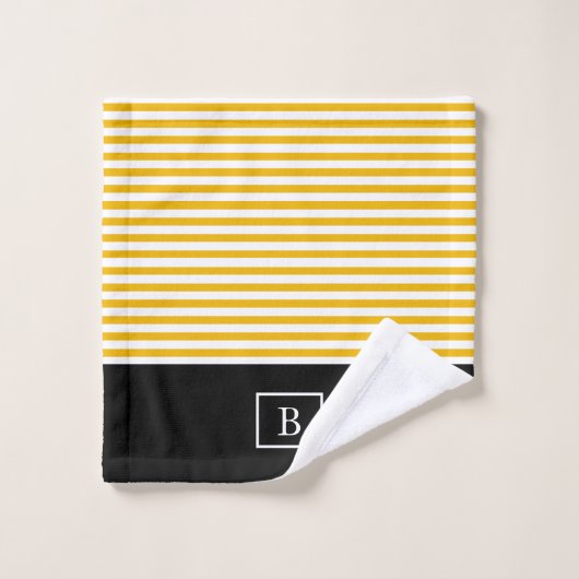 Monogramm-Streifen-Tuch-Set - Senf/Weiß Badhandtuch Set (Waschlappen)