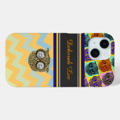 Monogramm, Streifen und Eulen Case-Mate iPhone Hülle (Rückseite (Horizontal))