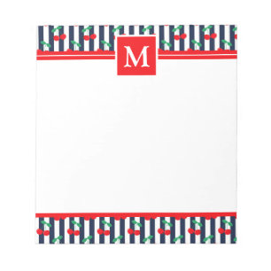 Monogramm "Summer Light Blue & Red Cherries" Notizblock