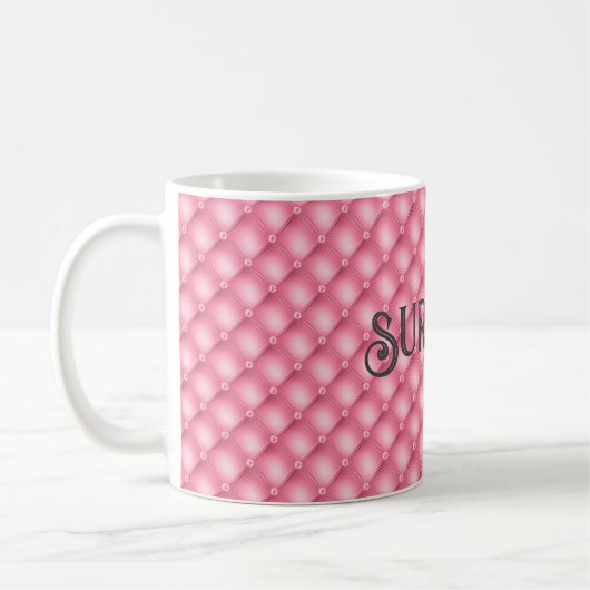 Monogramm & Survivor, rosa getuftetes Muster 11oz Kaffeetasse (Links)