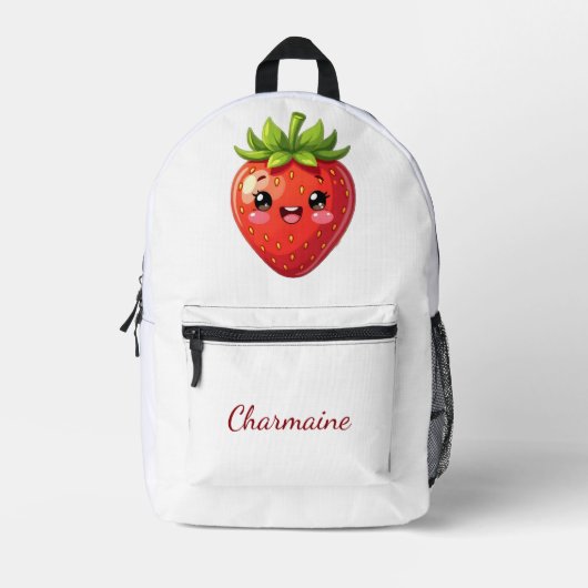 Monogramm süße Erdbeere kawaii Bedruckter Rucksack (Vorderseite)