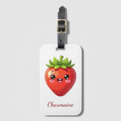 Monogramm süße Erdbeere kawaii Gepäckanhänger (Vorderseite Vertikal)