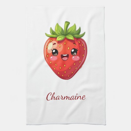 Monogramm süße Erdbeere kawaii Geschirrtuch (Vertikal)