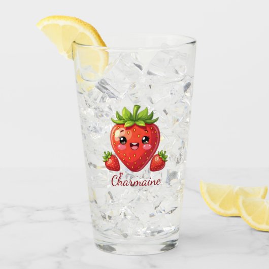 Monogramm süße Erdbeere kawaii Glas (Vorderseite Ice)