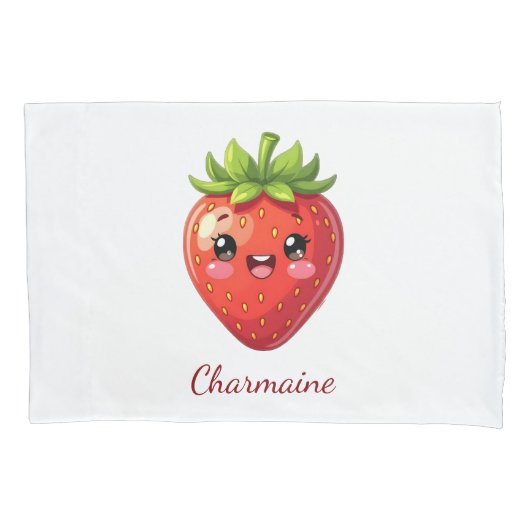 Monogramm süße Erdbeere kawaii Kissenbezug (Vorderseite)