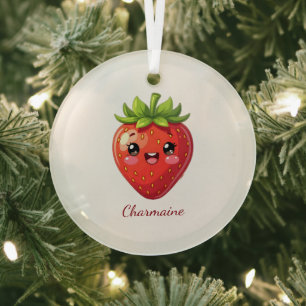 Monogramm süße Erdbeere kawaii Ornament Aus Glas