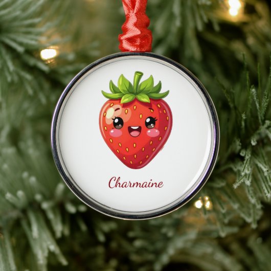 Monogramm süße Erdbeere kawaii Ornament Aus Metall (Baum)