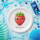 Monogramm süße Erdbeere kawaii Pappteller (Party)