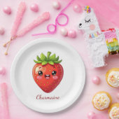 Monogramm süße Erdbeere kawaii Pappteller (Party)