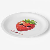 Monogramm süße Erdbeere kawaii Pappteller (Schrägansicht)