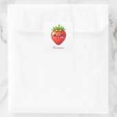Monogramm süße Erdbeere kawaii Quadratischer Aufkleber (Tasche)