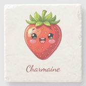 Monogramm süße Erdbeere kawaii Steinuntersetzer (Vorderseite)