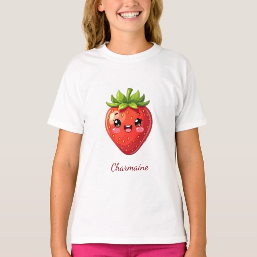 Monogramm süße Erdbeere kawaii T-Shirt (Vorderseite)