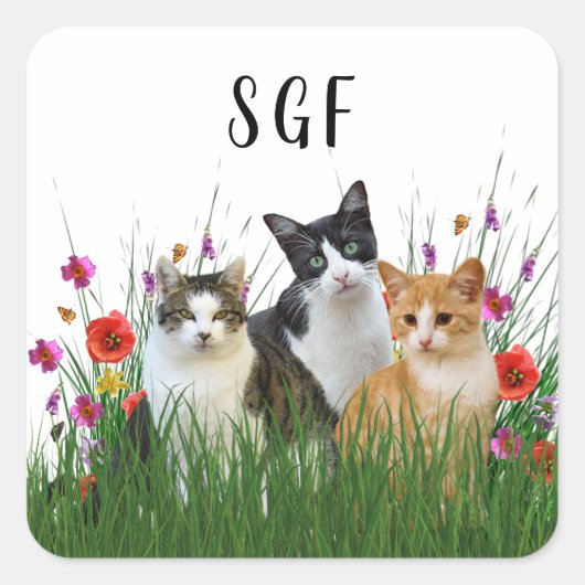 Monogramm Süße Katzen Aufkleber (Vorderseite)