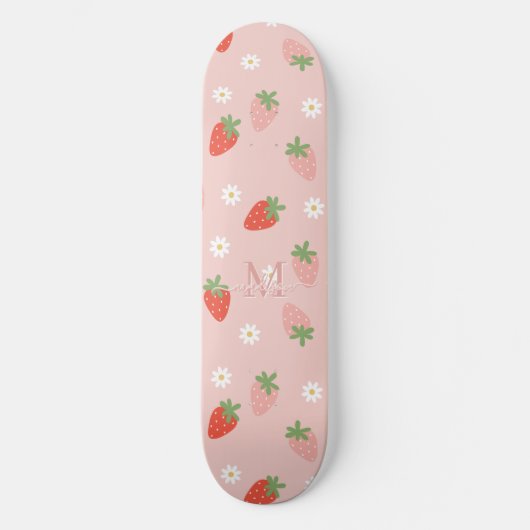 Monogramm süße Rosa und rote Erdbeeren Skateboard (Vorderseite)