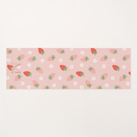 Monogramm süße Rosa und rote Erdbeeren Yogamatte (Vorderseite (Horizontal))