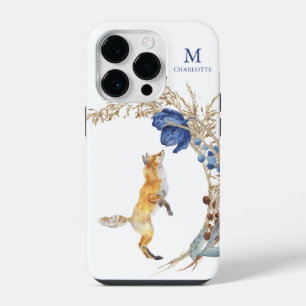 Monogramm Süße Wald Fuchs Aquarell Floral Name iPhone 14 Pro Hülle