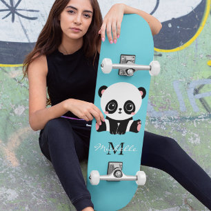 Monogramm Süßer Panda Personalisierter Kaugummi Bl Skateboard