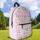 Monogramm Swing Pink Golfer Brustkrebs Bewusstsein Bedruckter Rucksack