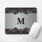 Monogramm Swirbel Schwarz und Silber Design Mousepad (Mit Mouse)