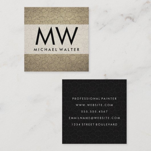 Monogramm Swirbelmuster Quadratische Visitenkarte (Vorne/Hinten)