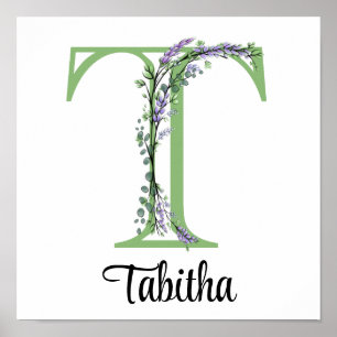 Monogramm T Lavendel-Eukalyptus-Kinderzimmerplakat Poster