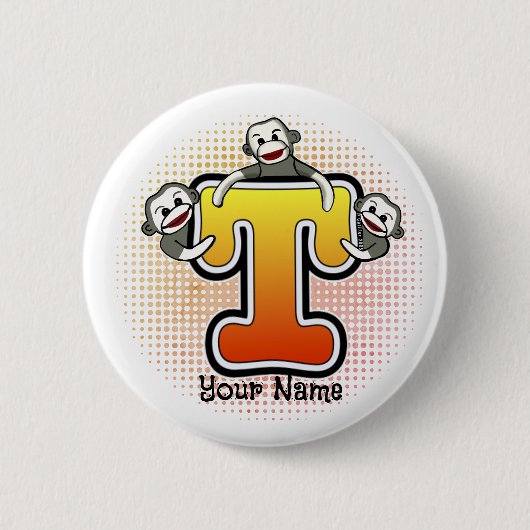Monogramm T Sock Monkey Button (Vorderseite)