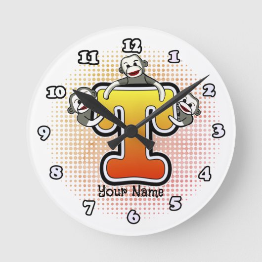Monogramm T Socken-Affe-Uhr Runde Wanduhr (Vorderseite)