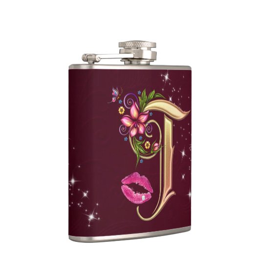 Monogramm T ummantelter Kolben, 6 oz. Flachmann (Rechts)