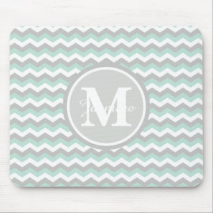 Monogramm-tadelloser grüner grauer Zickzack Mousepad