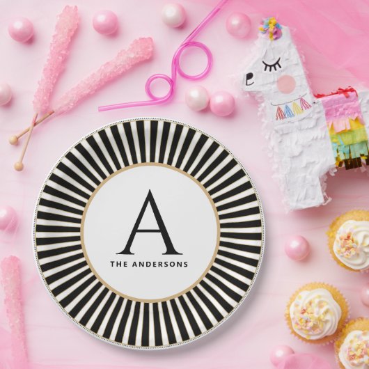 Monogramm-Tafel, schwarz und weiß gestrichen Pappteller (Party)