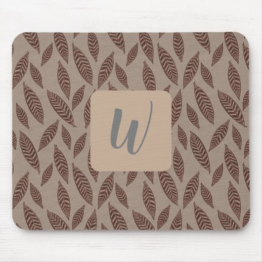 Monogramm Tan Botanische Blätter Mausklick Mousepad (Vorne)