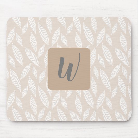 Monogramm Tan Botanische Blätter Mausklick Mousepad (Vorne)