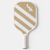 Monogramm Tan und Weißstreifen Pickleball Schläger (Rückseite)