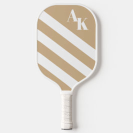 Monogramm Tan und Weißstreifen Pickleball Schläger