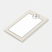Monogramm tan, weiß mit schwarzem Kranz Post-it Klebezettel (angewinkelt)