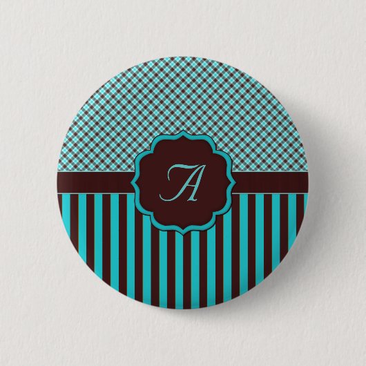 Monogramm Tartan, lt Aquamarin Choc Brown Button (Vorderseite)