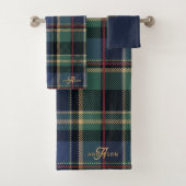 Monogramm Tartan Navy Blau Grün ID1141B Badhandtuch Set (Insitu)