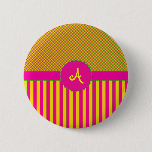Monogramm Tartan Tutti Frutti Gelbe BUTTON (Vorderseite)
