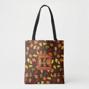 Monogramm-Tasche für orange und gelbe Herbstlaube Tasche