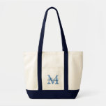 Monogramm Taschen mit personalisiertem Namen mit T<br><div class="desc">Personalisierter Name Monogramm Totbeutel mit Taschen. Navy Blau und Weiß Farbe. Elegantes Logo-Design mit mit Monogramm Buchstaben-Initialen. Niedliche Vintage Gunst Geschenkidee für Braut,  Blume Mädchen,  Trauzeugin,  Brautmutter und Brautmädchen bei Hochzeiten,  Brautparty oder Junggeselinnen-Abschied. Stilvolle Skripttypografie.</div>